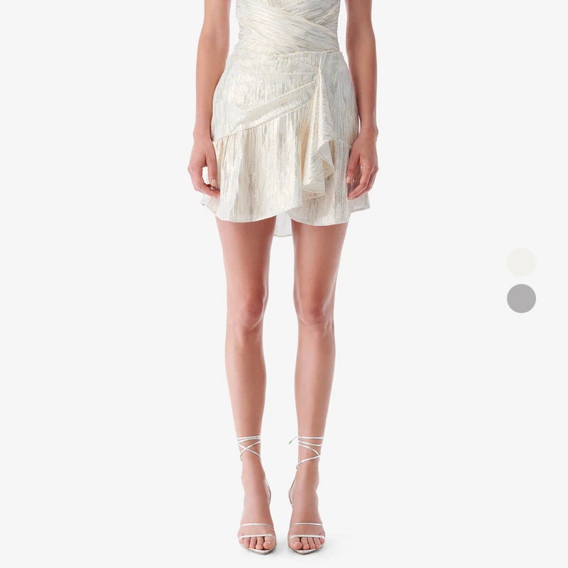 【流光风】IRO Night 细闪图层短裙高腰荷叶边不规则下摆法式轻奢