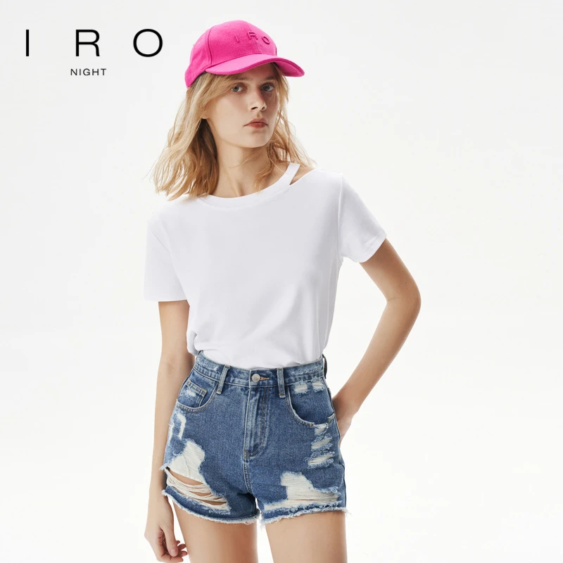 IRO NIGHT 莫代尔棉短袖T恤肩部镂空法式简约休闲慵懒风夏季女装