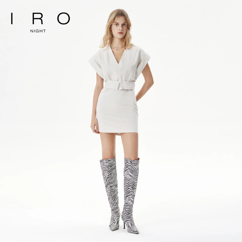 【流光风】IRO Night 棉麻白色连衣裙无袖飞肩含腰带法式轻奢女装