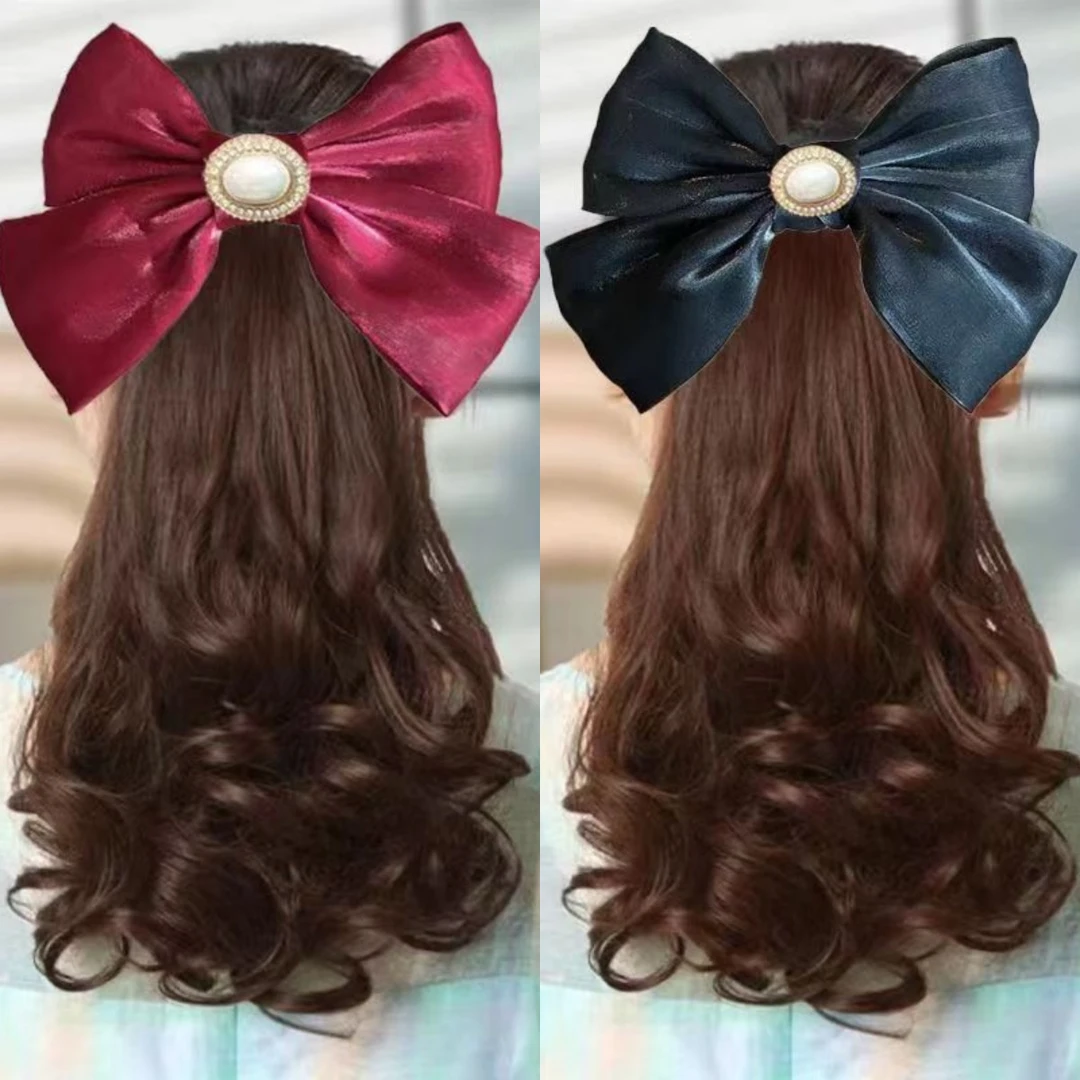 弹簧夹假发马尾蝴蝶结拆卸款短卷发35厘米梨花卷逼真洋气卷发马尾