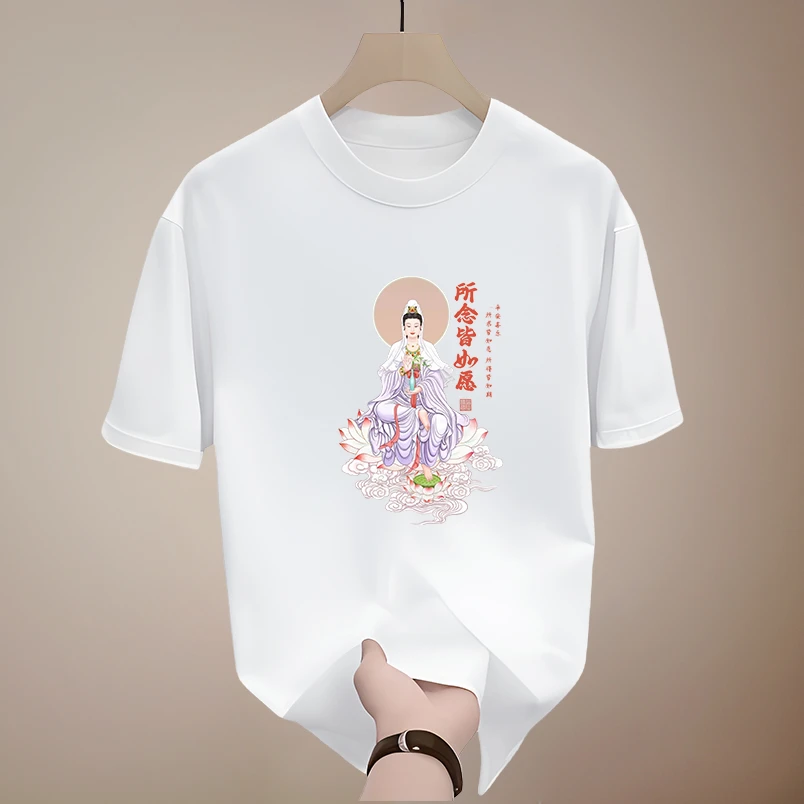 中国风佛像观音男女款纯棉短袖t恤夏季新款国潮时尚轻奢百搭上衣