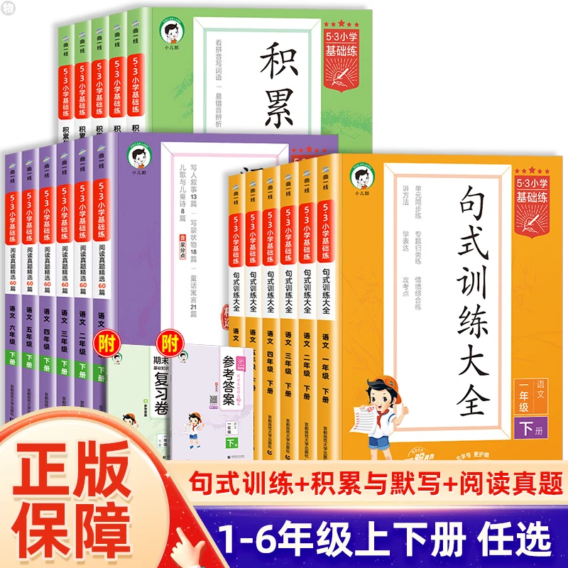53基础练积累与默写句式训练大全阅读真题60篇1-6年级小学上下册