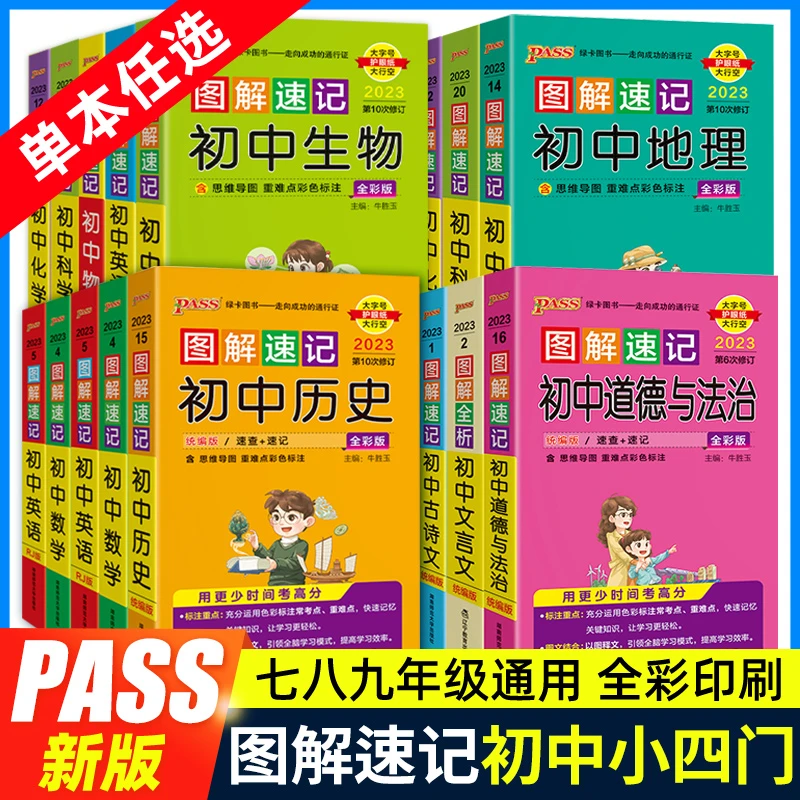 图解速记初中小四门知识点语数英政历地生物理复习资料口袋书