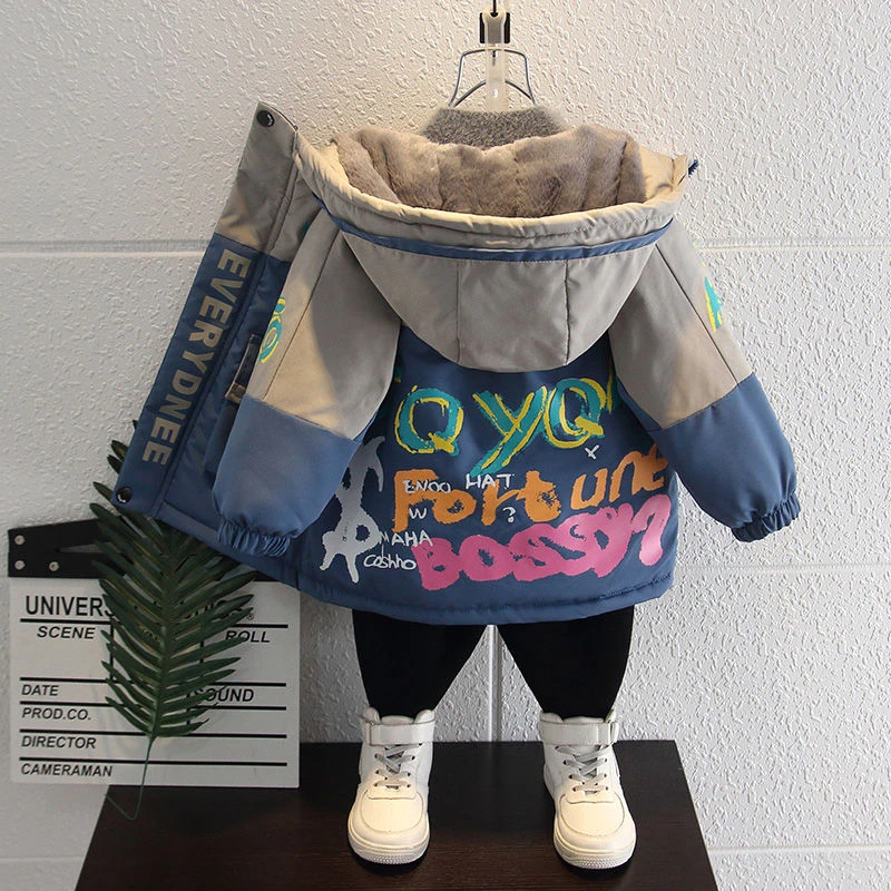 童装男童加绒派克棉服新款宝宝冬装洋气棉袄外套儿童加厚棉衣