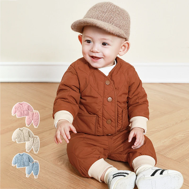 宝宝棉衣套装冬款加厚婴儿冬装两件套男童家居服女童童装睡衣夹棉