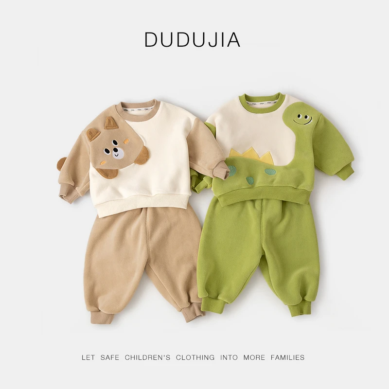 宝宝套装春秋款男童奥粒绒卫衣卫裤两件套女童卡通上衣女童裤子秋