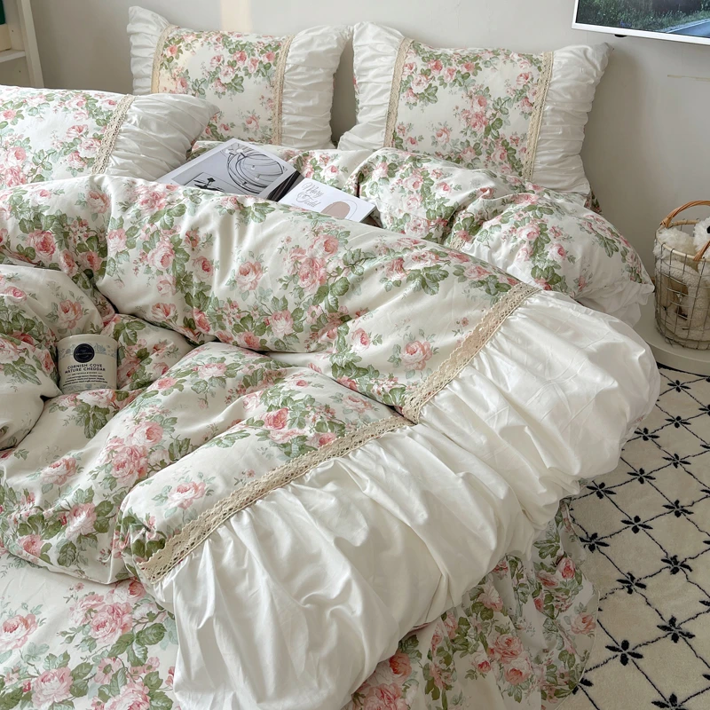 诺漾家纺-全棉法式床裙款轻奢被套床裙四件套床上用品 芸芸花香ZS