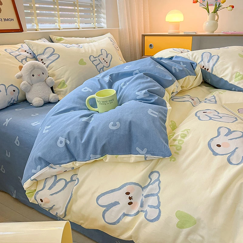 诺漾家纺-全棉卡通被套床单四件套宿舍三件套床上用品 小白兔ll