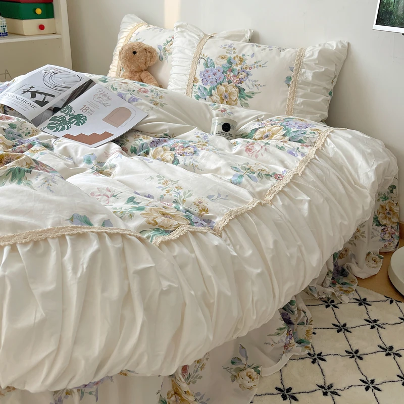 诺漾家纺-全棉法式床裙款轻奢被套床裙四件套床上用品 安藤丽娜ZS