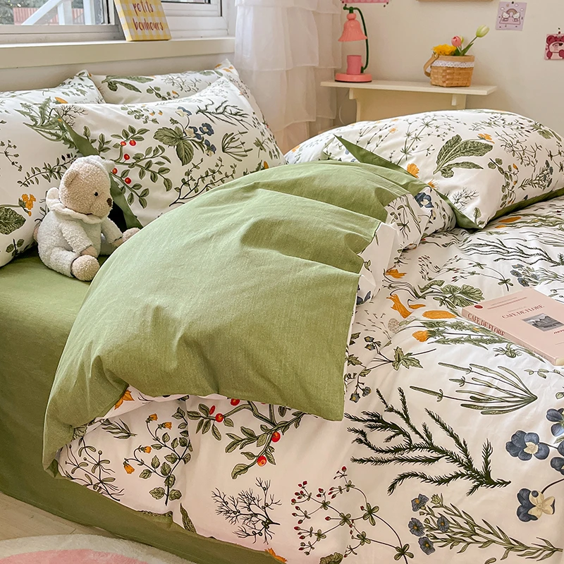 诺漾家纺-全棉田园风碎花被套床单四件套学生宿舍三件套 浅香ll