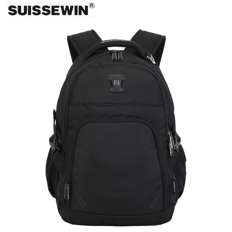 SUISSEWIN祥兴百搭黑色多功能简约书包轻便防泼水双肩包SN9017