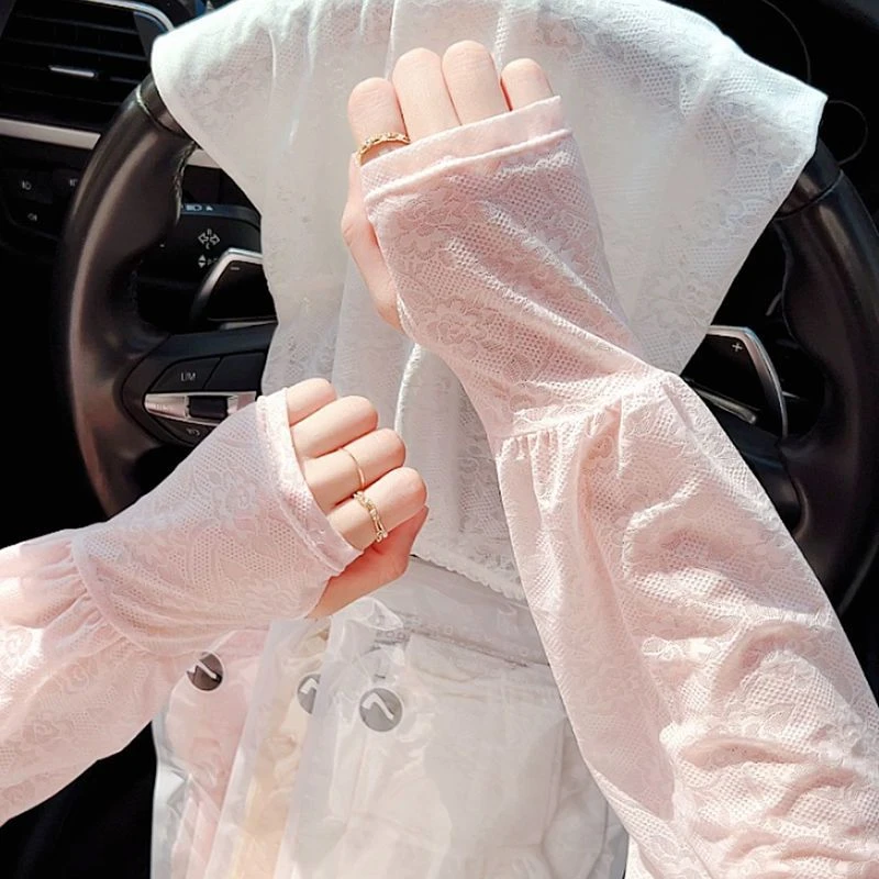 夏季冰袖防晒手袖薄款仙女风蕾丝开车骑行宽松护袖手套女冰丝袖套