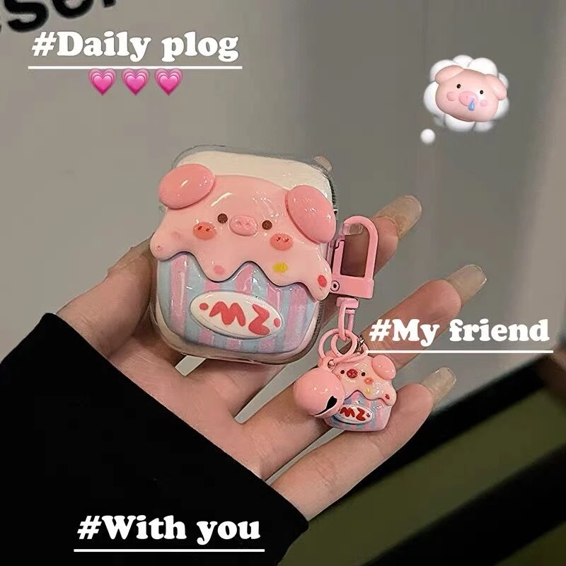 可爱立体草莓小猪适用苹果airpodspro2蓝牙耳机壳Airpods3/2软壳
