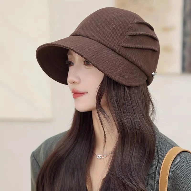 秋冬百搭渔夫帽子女赵露思同款显脸小鸭舌帽出游简约时尚可挂口罩