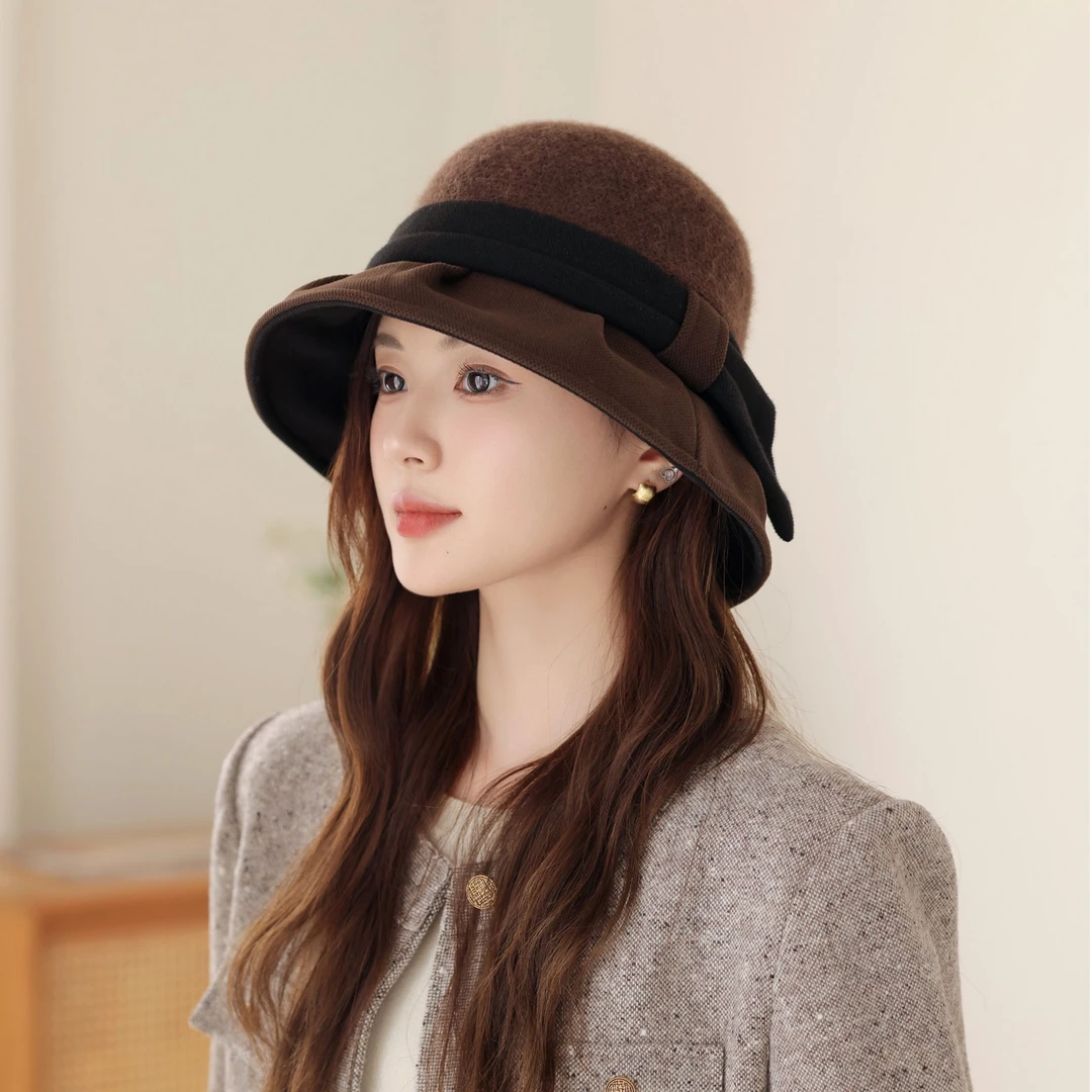 韩版渔夫帽女秋冬百搭小清新盆帽文艺范帽子时尚女帽毛呢遮阳帽子