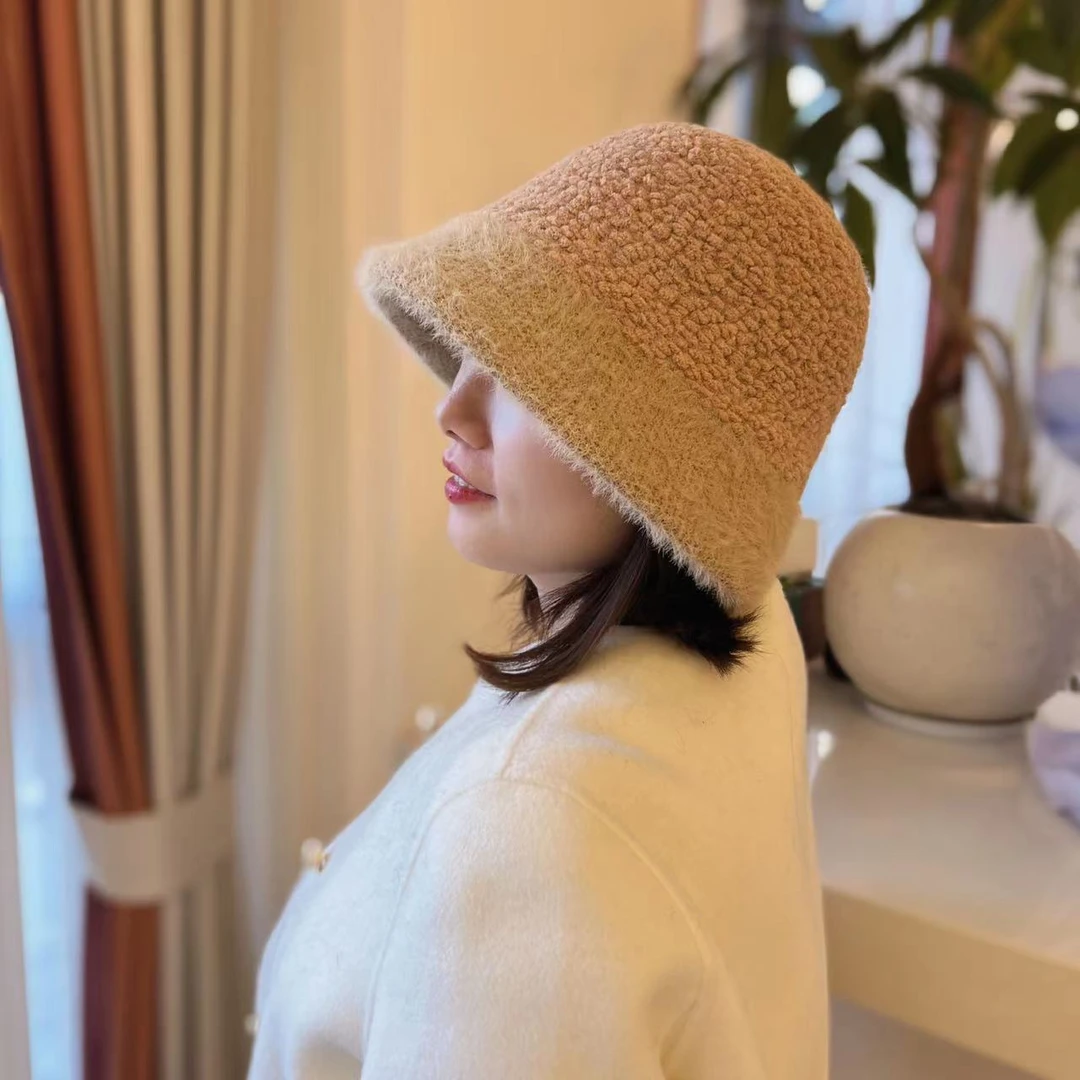 帽子女秋冬季新款渔夫帽素颜遮脸显脸小水桶帽纯色保暖盆帽