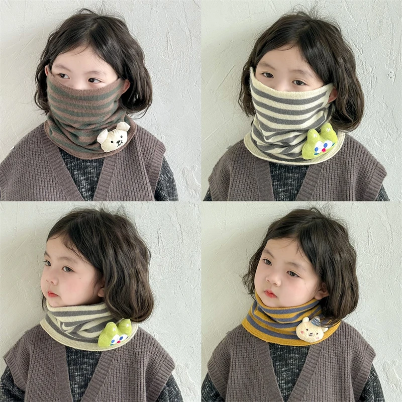 儿童围巾秋冬款女童条纹卡通围脖男童护脸防风宝宝冬季保暖护脖套