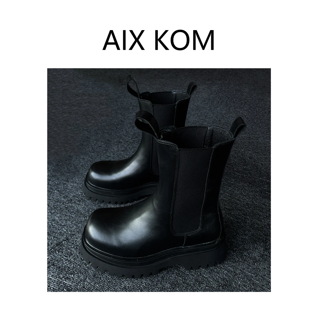AIX KOM｜冬季新款英伦风复古高帮马丁靴皮鞋厚底鞋增高男士休闲