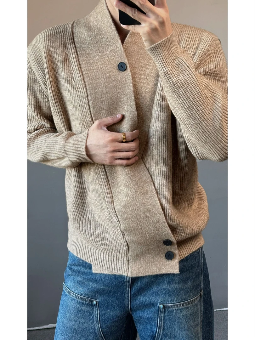 AIX KOM｜2025款秋冬七针针织衫道袍毛衣开衫老钱百搭松弛感外套