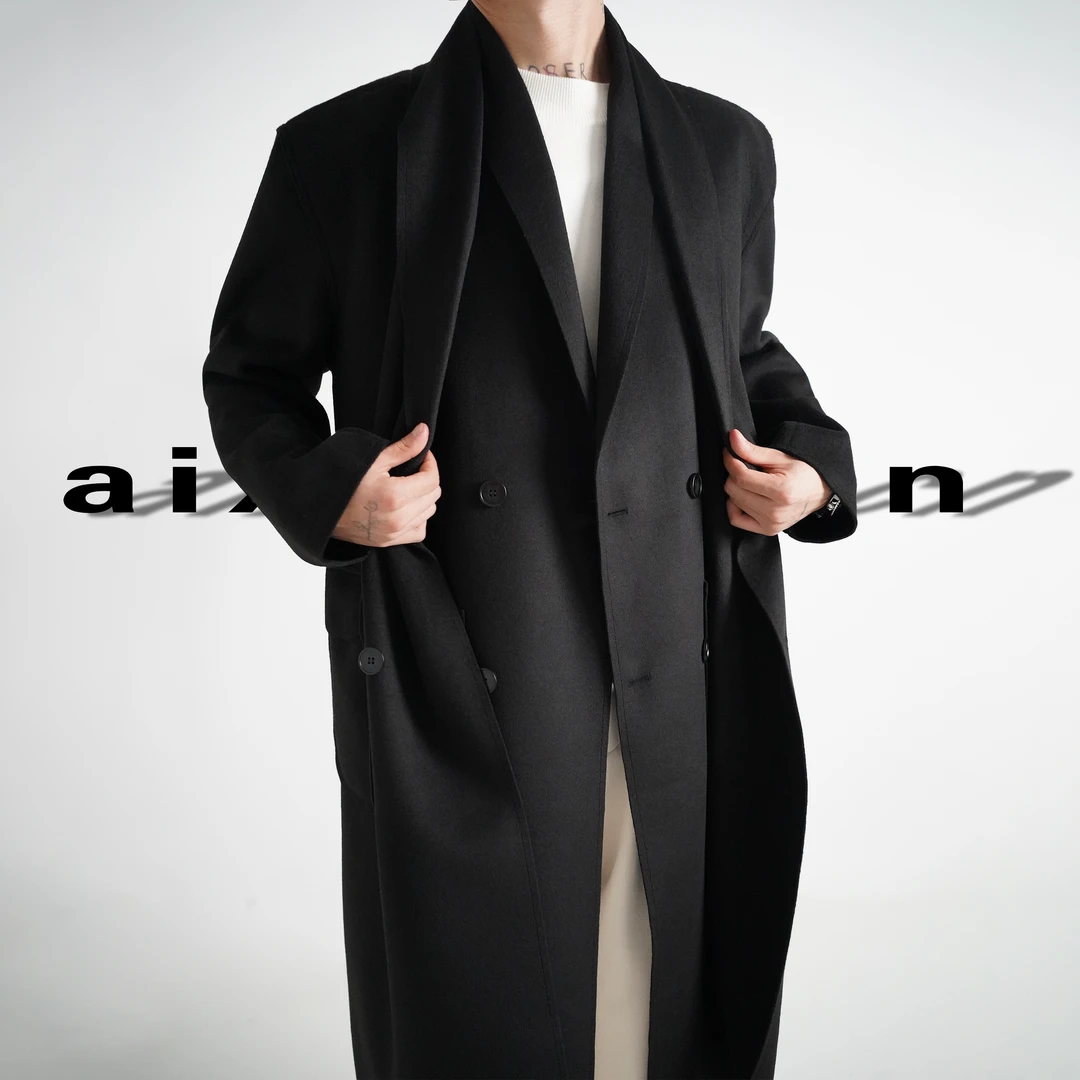 AIXKOM大衣新款双领中长款高级轻奢外套百搭防寒休闲情侣