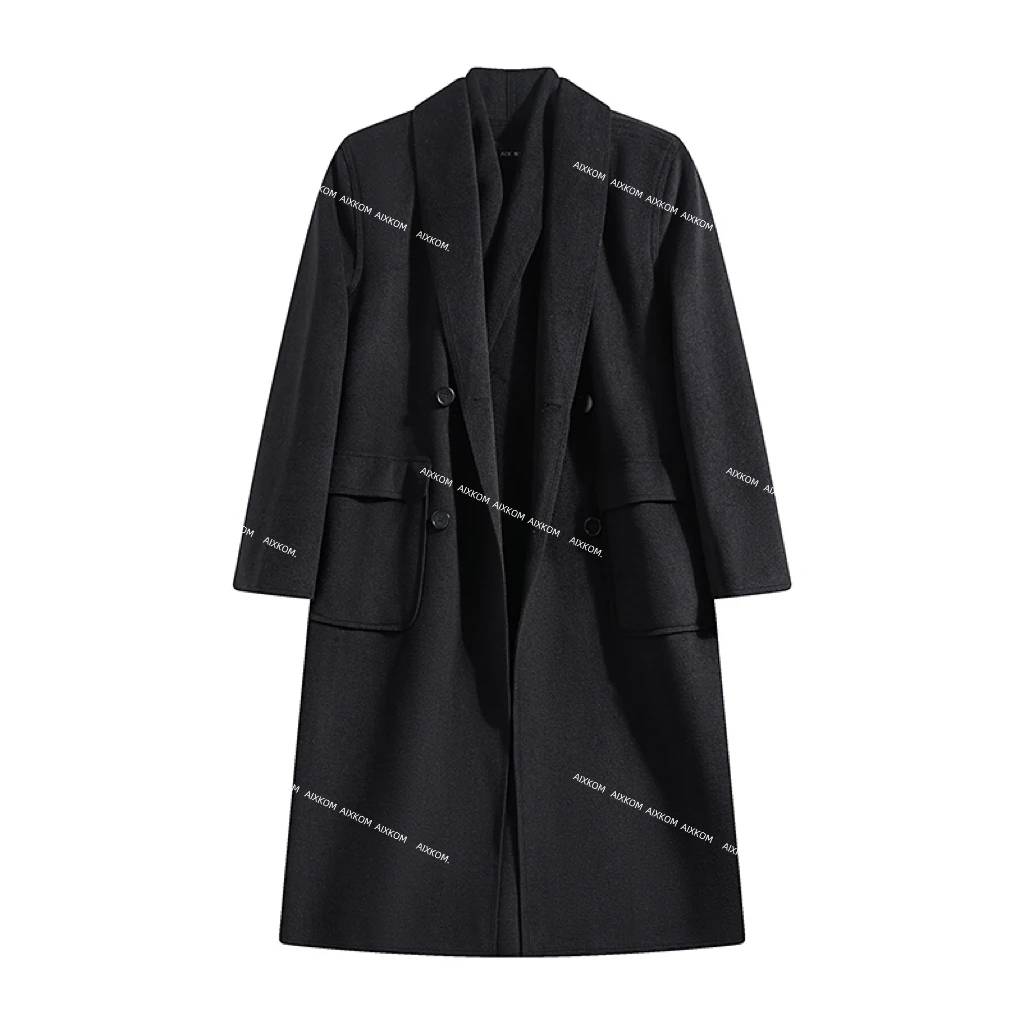 AIXKOM|款冬季大衣新款双领中长款外套防寒休闲情侣抖音毛呢男生