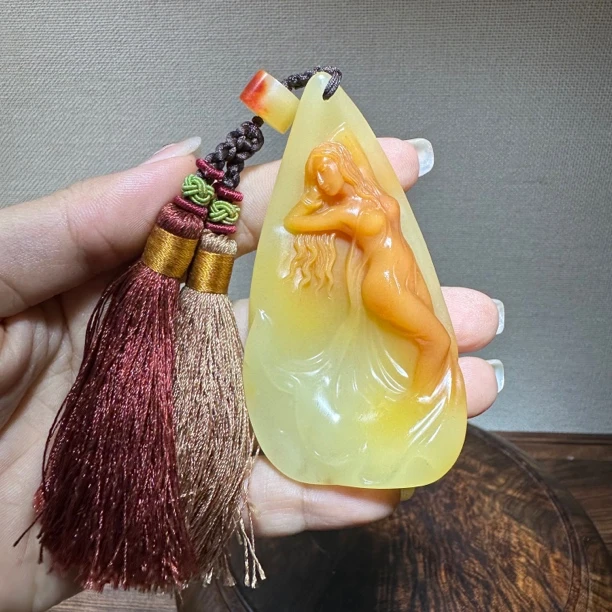 收藏稀有橘黄芙蓉晶把件（陈在伟）