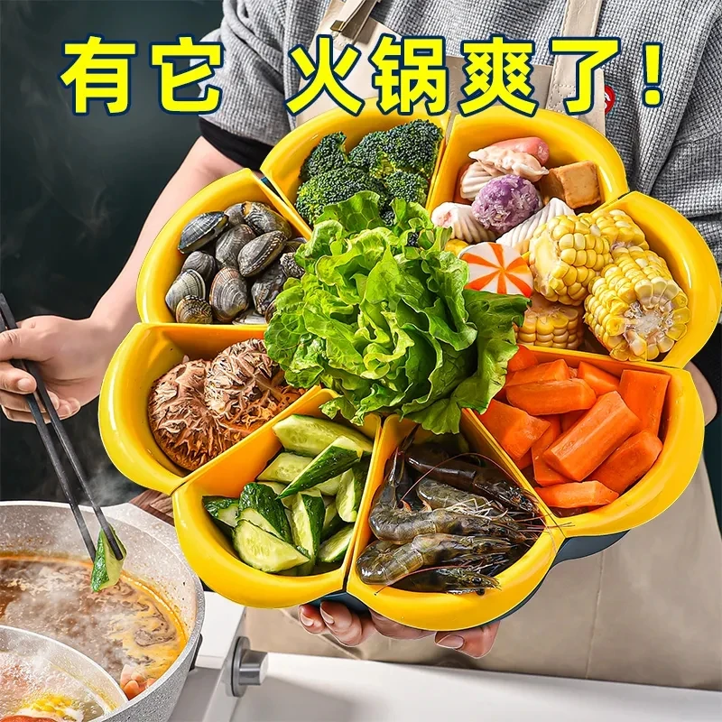 火锅盘子菜盘网红旋转九格多功能蔬菜沥水篮双层置物架厨房水果盘