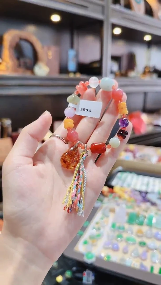 【闪购商品】南红玛瑙手串未镶嵌花珀提溜冰红小多宝