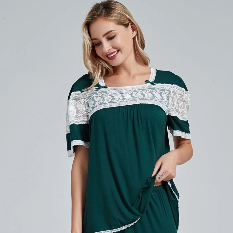 alnawa/爱乐纳瓦女士休闲睡衣套装蕾丝春夏宽松时尚大码