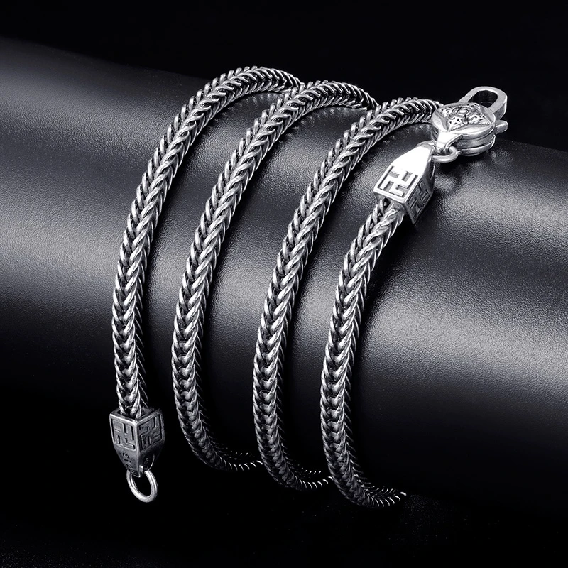 素裹银妆 链子925银 男士个性龙骨项链纯银嘻哈小众潮配饰银项链