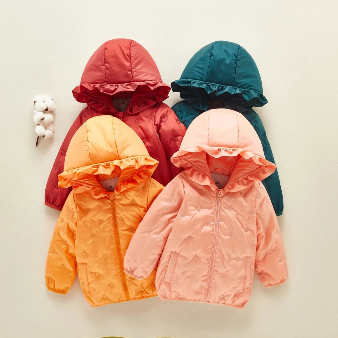 小熊布衣冬季羽绒服女童加绒保暖加厚刺绣花边帽轻薄款1B-Q007