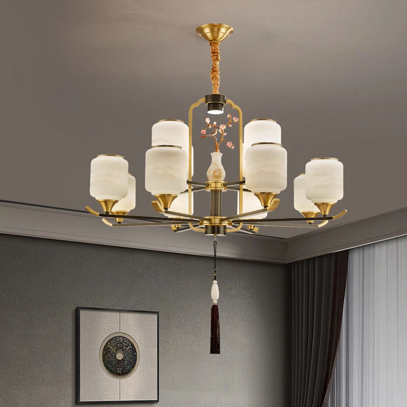新中式全铜吊灯别墅客厅灯卧室餐厅灯现代禅意中国风茶室仿古吊灯