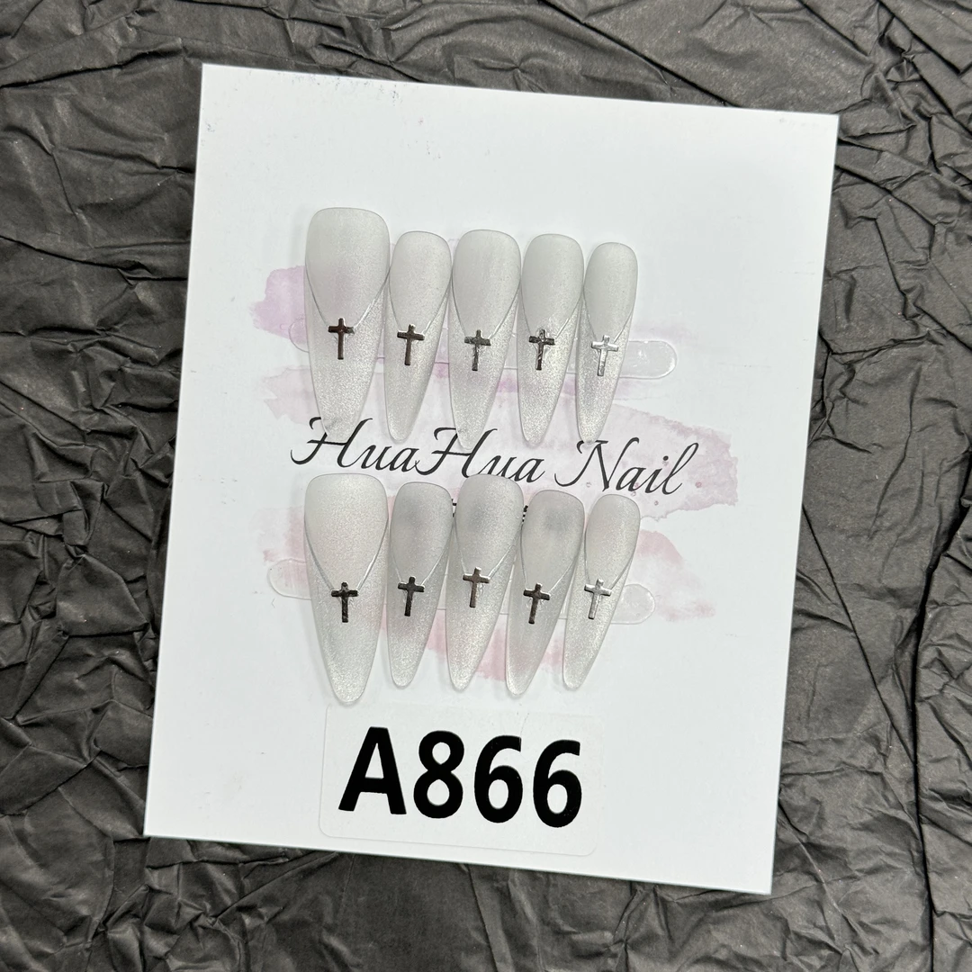 【A866】夏季新款高级感高颜值上班不撞款小众纯手工穿戴甲冰透梯形