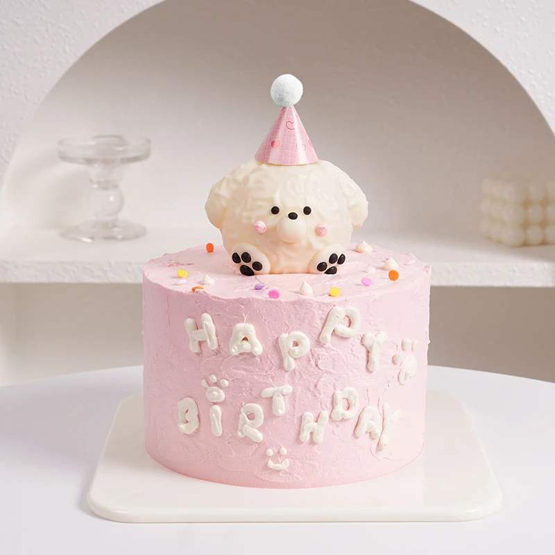 小狗蛋糕装饰摆件卡通食用网红生日黄油小熊巧克力插件