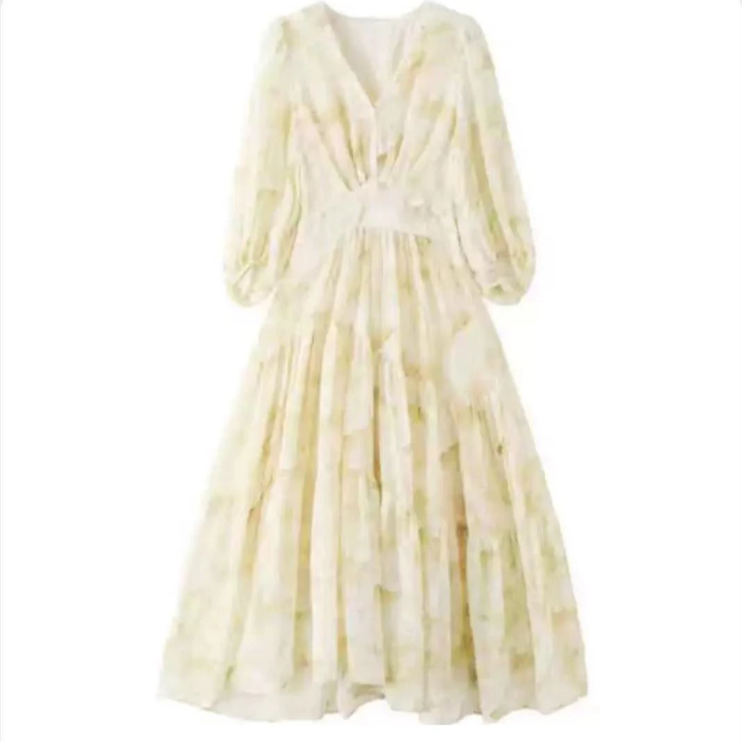 2024新款时尚高级感小众收腰显瘦印花法式时尚连衣裙