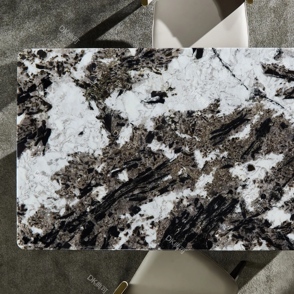 DK【金孔雀】餐桌轻奢饭桌大理石餐桌长方形圆形客厅意式奢石时尚