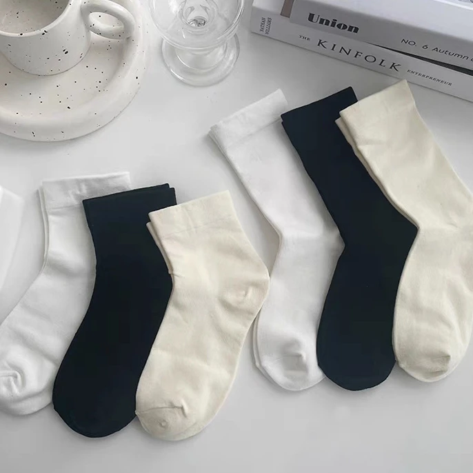 白色袜子女夏季中筒袜ins潮纯棉短筒夏天薄款黑色松口袜子月子袜