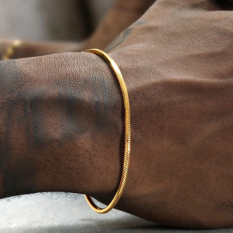 钛钢手链 细款金色蛇骨手链男嘻哈欧美流行金方珠手链女高级感ins