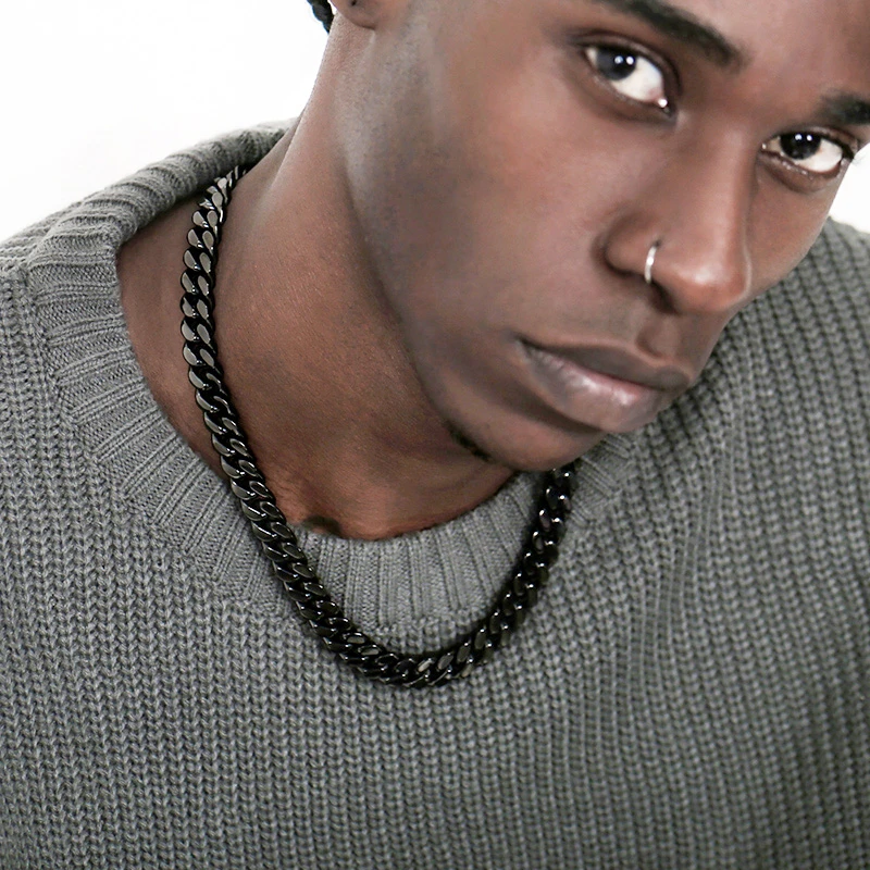 GRGR 钛钢项链 枪色古巴项链choker立体切割街头潮流嘻哈锁骨颈链