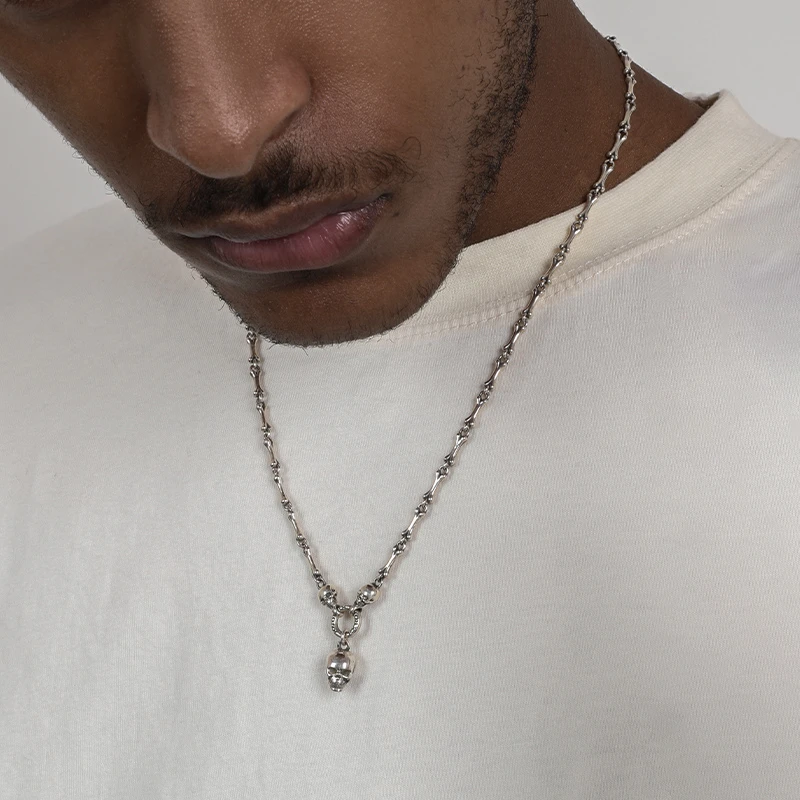 GRGR 坠链均925银 做旧骷髅骨头项链男女嘻哈潮Skull chain毛衣链