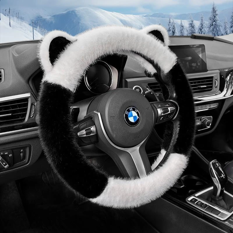 轻奢短毛绒方向盘套冬季汽车方向盘把套男士超薄款冬天保暖不掉毛