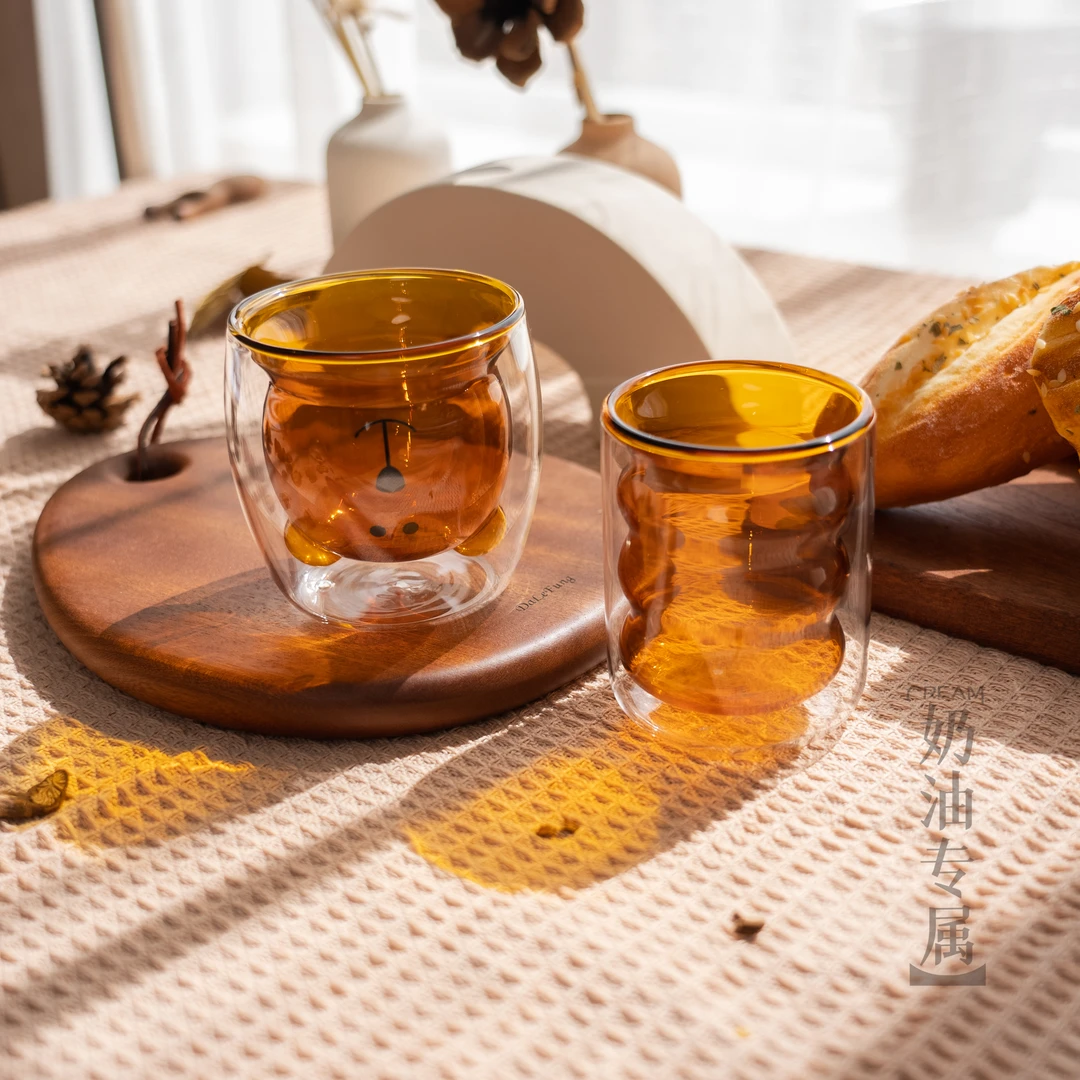 小熊双层玻璃杯子耐热可爱ins风创意冰拿铁咖啡杯家用牛奶喝水杯