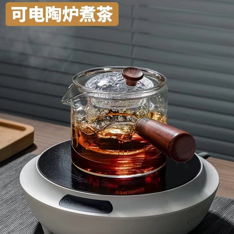 茶与  升级花梨木侧把茶壶玻璃煮茶器电陶炉耐高温泡茶壶单壶过滤