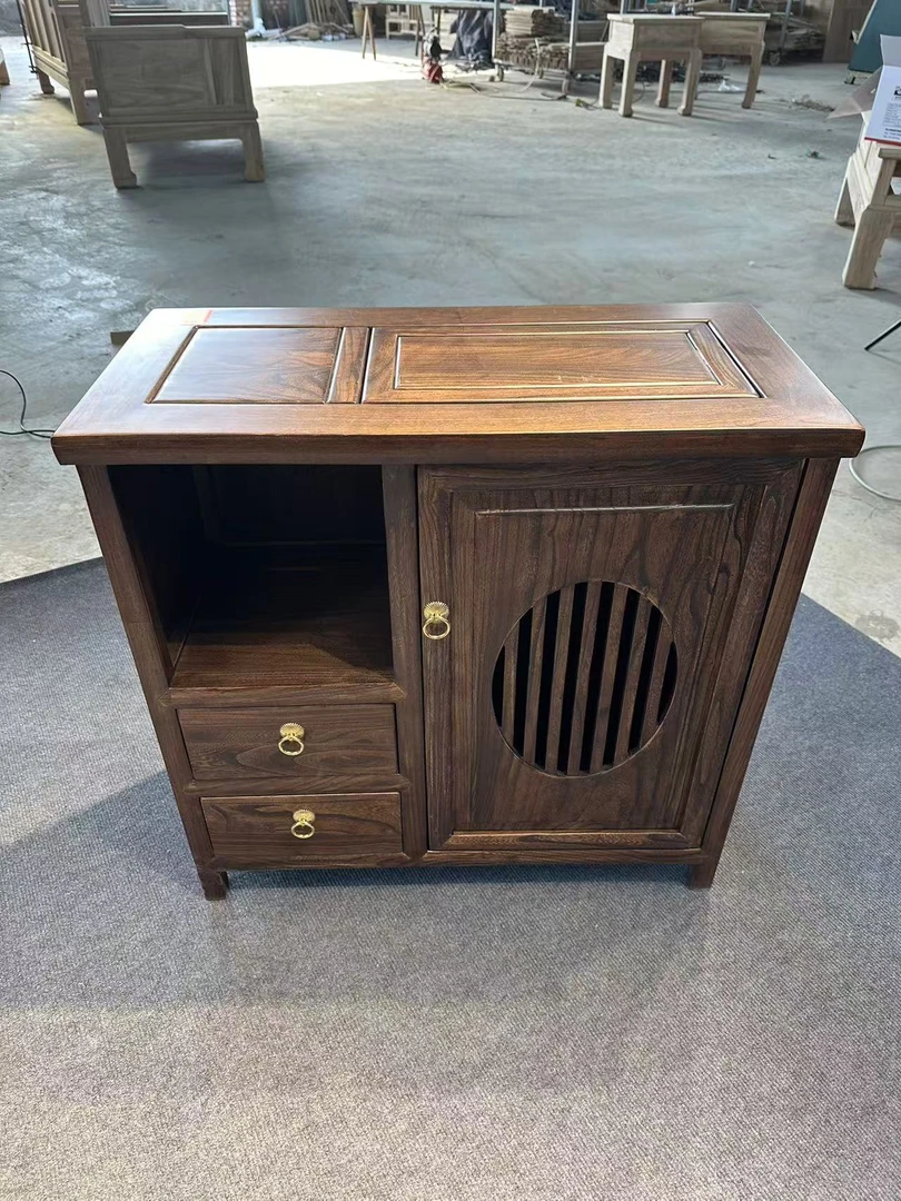 实木茶水柜茶台简约新中式水桶边柜客厅多功能榆木置物架入户茶水