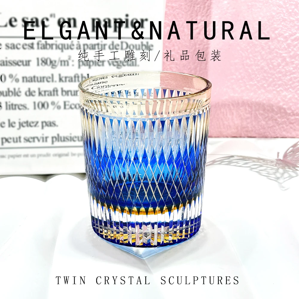 日式江户切子竖杠复古威士忌酒杯手工雕刻家用清酒杯洋酒杯