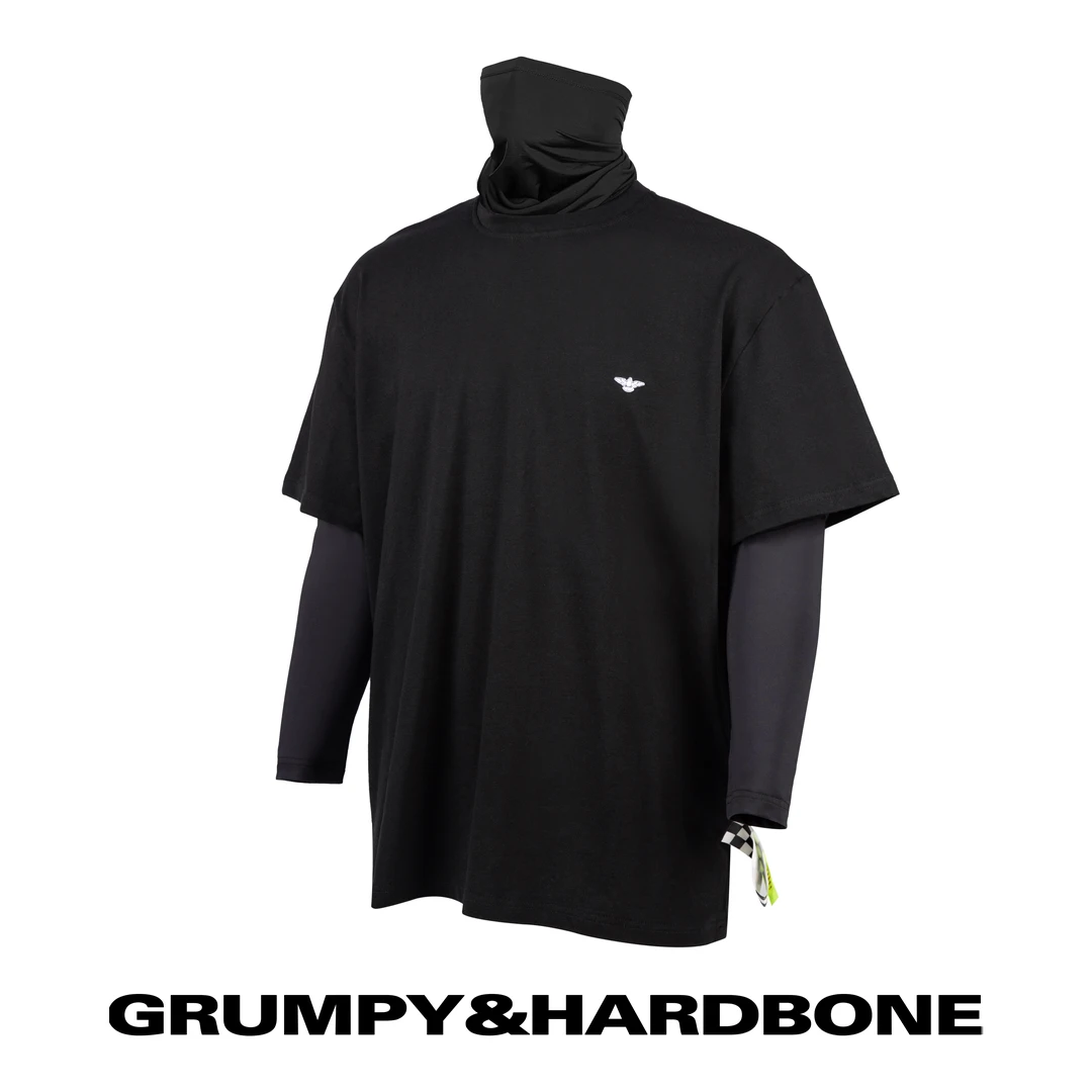 GRUMPY HARDBONE  “Black SAMURAI”黑色宽松双袖防晒户外高领T恤