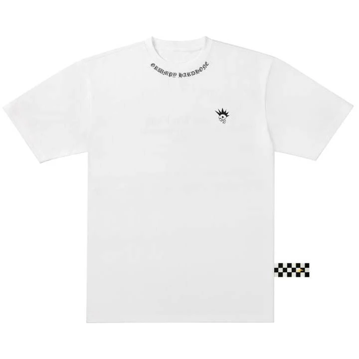 GRUMPYHARDBONE白色夏季男款圆领纯棉纯色T恤休闲宽松印花短袖