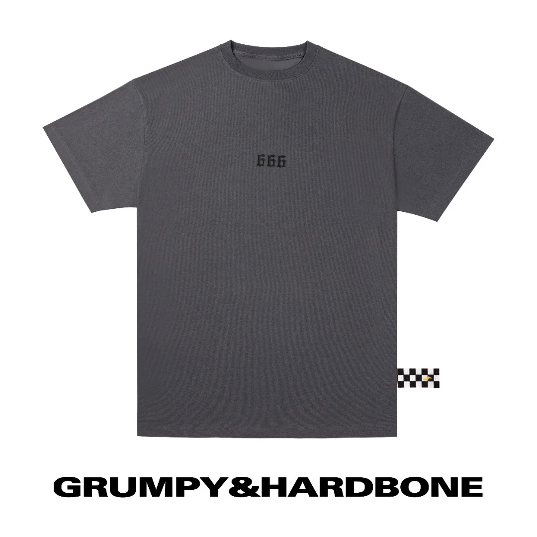 GRUMPY HARDBONE "Se7enSins“碳灰色纯色印花短袖T恤宽松透气纯棉