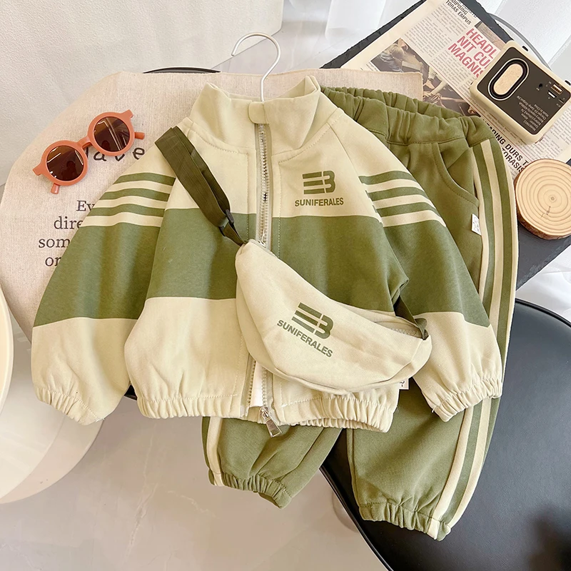 男童套装帅气春秋款休闲外套时髦拼色两件套一岁男宝宝衣服炸街潮