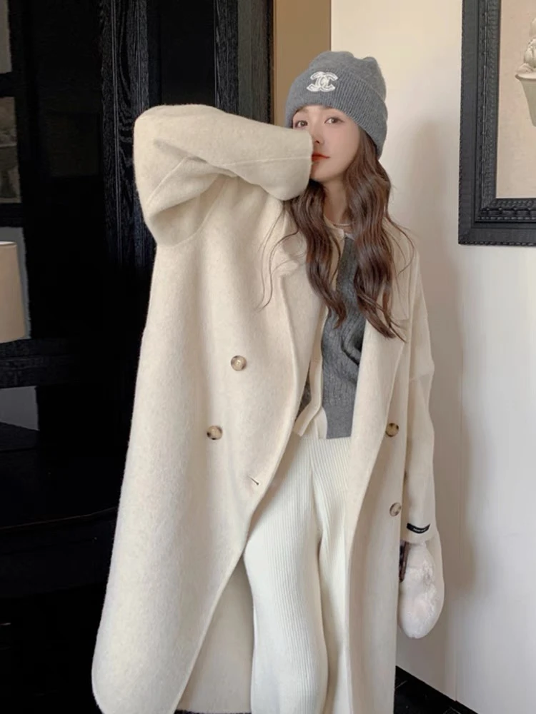崇义轩韩版秋冬百搭中长款双面呢羊毛大衣冬季宽松时尚加厚外套女